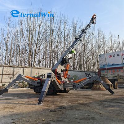 Guindaste aranha sobre esteiras com controle remoto para projetos de construção 9,6 metros de lança e 15 metros de altura máxima de elevação