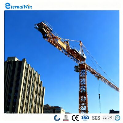 Guindaste de torre plana com características de segurança para construção de edifícios de alta altura a baixo custo